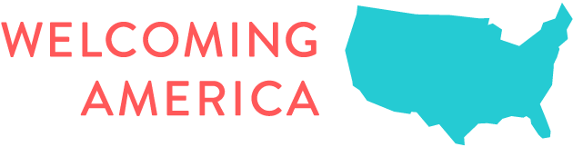 The Welcoming America logo, with a picture of the USA. 